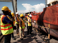 A team of journalists tour Tema Shipyard