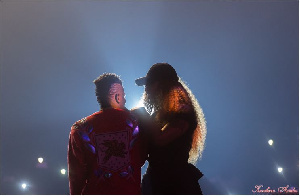 Shatta Wale with Michy during a stage performance