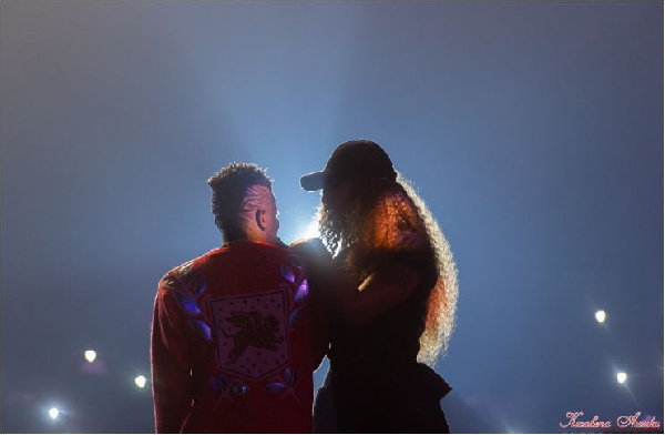 Shatta Wale with Michy during a stage performance