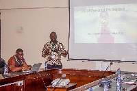 Joseph Amoakoh Addai speaking to the audience on noise pollution