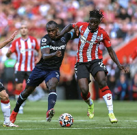 Southampton defender, Mohammed Salisu in action against West Ham United