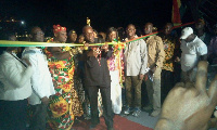 President John Dramani Mahama commissioning the new ferry for Agordeke residents.