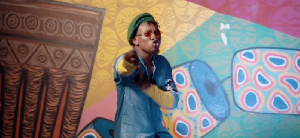 A scene from the colourful video