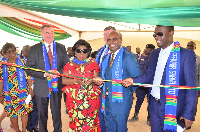 Minister of Aviation, Mrs Cecilia Dapaah (3rd right) cutting the sod to commission the facility