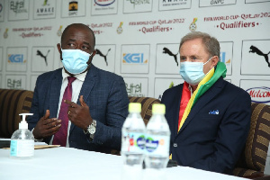 Black Stars new coach, Milovan Rajevac with GFA president Kurt Okraku (left)