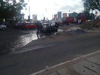 The burnt down car after the fire was doused