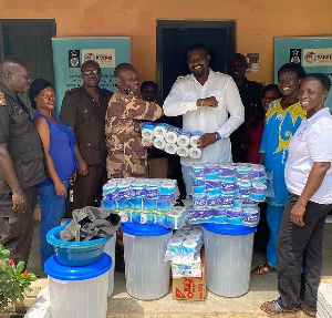 John Dumelo at James Camp Prison during the donation