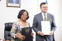 Ukraine FM Dmytro Kuleba and Shirley Ayorkor Botchwey