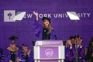 Swift at graduation ceremony at New York University in 2022. Credit: Seth Wenig/AP