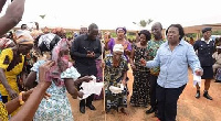 The elderly dancing with Oye Lithur and Kofi Buah at the event.