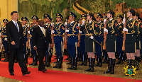 President Akufo-Addo with President of China, Xi Jinping inspecting the Guard of Honour