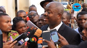 Victor Kojogah Adawudu speaking to the media after Koku Anyidoho was granted bail