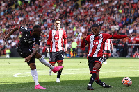 Ghana forward, Jordan Ayew takes a shot