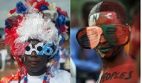 Supporters of the two major political parties, NPP (left), NDC (right)