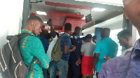 Angry customers at the ring-road office of AirtelTigo