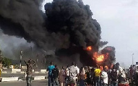 The explosion happened after a fuel tanker driver lost control and veered off the road