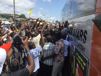 Andre Ayew interacts with the fans