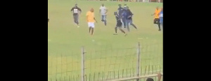 Scenes from the Coronation Park in Sunyani as referee Maxwell Hansen is being chased