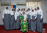 Samira Bawumia in a group photograph with some Muslim girls at a mentoring session