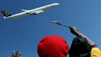 A South African Airways Airbus takes to the skies on Saturday, May 24, 2014. (AP Photo/Themba Hadebe