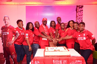 Staff of the Bank all wearing red, joined the Management Team to kick off the day's celebrations