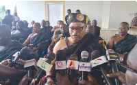 Nana Abor Atta II, Chief of Gomoa Fetteh, addressing the press