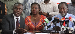 Kofi Asamoah Siaw, PPP's policy advisor (L), Brigitte Dzogbenuku (M), Nii Allotey Brew Hammond.