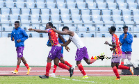 Hearts of Oak striker, Kofi Kordzi celebrating with teammates