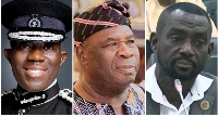 A photo collage of Dr Akuffo Dampare, Bugri Naabu and COP Alex Mensah