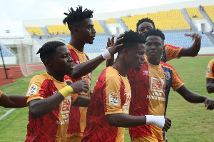 Daniel Afriyie Barnieh celebrating his goal with his teammates