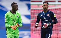 L-R Chelsea goalkeeper, Edouard Mendy, Swindon Town goalkeeper, Jojo Wollacott