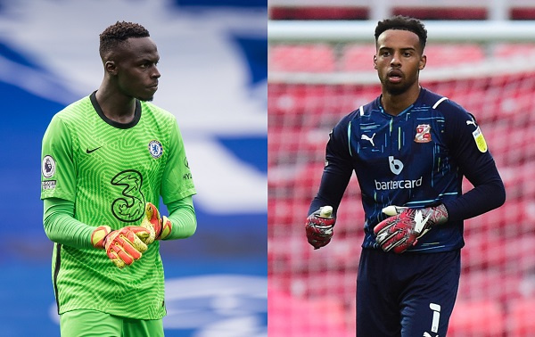 L-R Chelsea goalkeeper, Edouard Mendy, Swindon Town goalkeeper, Jojo Wollacott