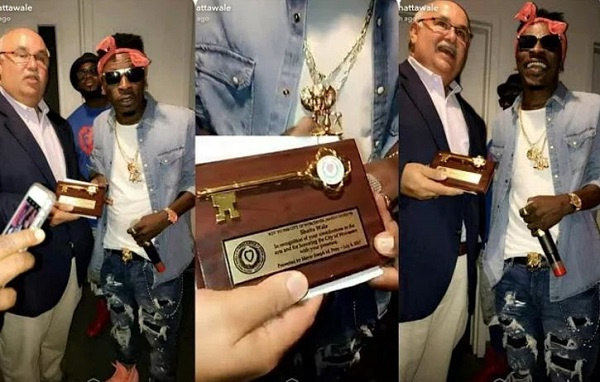 Shatta Wale with the Mayor of Worcester Joseph Petty