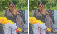 Afia Schwarzenegger relaxing on her father's grave