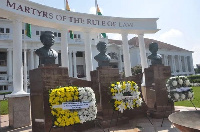 Busts of the three murdered judges stands at the Forecourt of the Supreme Court complex