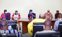 NPP MP for Ablekuma West Constituency, Mrs. Ursula Owusu-Ekuful interacting with party executives