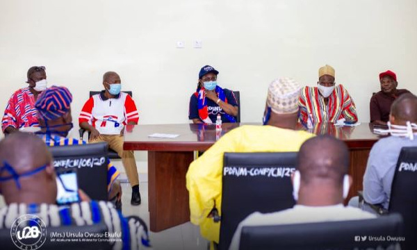 NPP MP for Ablekuma West Constituency, Mrs. Ursula Owusu-Ekuful interacting with party executives