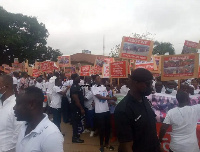 Hundreds of elected polling station executives  for the NPP protest