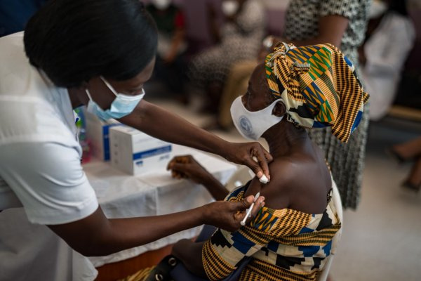 File photo of a woman receiving vaccination