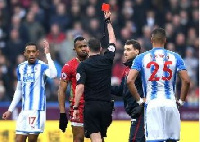 Jordan Ayew was sent off during the match against Huddersfield