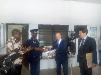 COP Amponsah-Asiamah receiving the drone from Giovanni Favilli the Italian Ambassador to Ghana