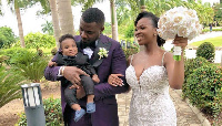 Ghanaian actor John Dumelo with his wife and son