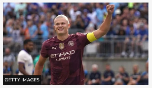 Erling Haaland's 56-minute hat-trick helped Premier League champions beat Chelsea in Ohio