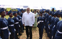 Former President Jerry John Rawlings inspecting Mamfe Methodist Girls