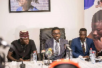 Dancehall Act, Stonebwoy (l), CEO of Zylofon Media Nana Appiah Mensah (m)