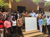 Samuel Okudzeto Ablakwa making the presentation of graph boards to the schools