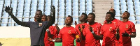 Nzema Kotoko players celebrate after winning the close encounter