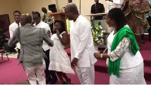 The Pastor led Mahama and family in a dance on Sunday