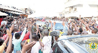 President Akufo-Addo (arrowed) being mobbed at Abossey Okai