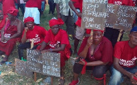 The group demonstrating and holding placards